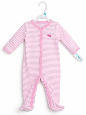 Carter's Pink & White Striped Cherry Footed Sleep & Play One-Piece Onesie